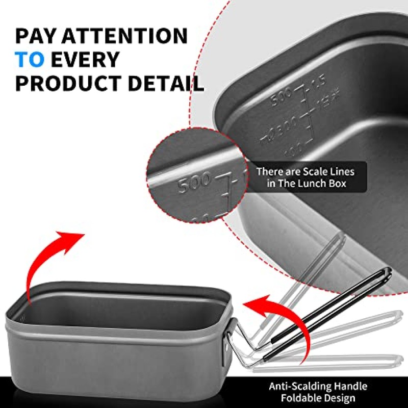 Afranti 알루미늄 엉망 주석 캠핑 도시락 상자 군사 캠핑 조리기구 키트 점심 컨테이너 김이 나는 랙 세트 피크닉 하이킹 낚시 요리 야외 27oz/800ml