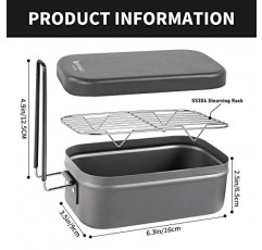 Afranti 알루미늄 엉망 주석 캠핑 도시락 상자 군사 캠핑 조리기구 키트 점심 컨테이너 김이 나는 랙 세트 피크닉 하이킹 낚시 요리 야외 27oz/800ml