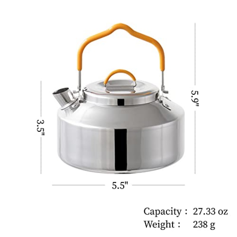Daddynme 휴대용 0.8 리터 경량 스테인레스 스틸 캠핑 주전자 | 운반용 가방이 포함된 내구성이 뛰어나고 휴대용 캠프 티 포트| Bushcraft 및 야외 캠프파이어 사용에 이상적