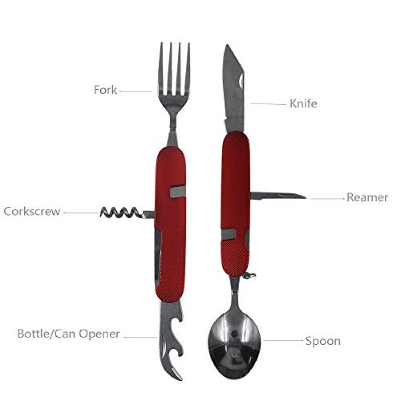 3 팩 6in1 캠핑 용품 칼 붙이 접이식 포크/스푼/나이프/병따개 하이킹 용 스테인레스 스틸 플랫웨어 포켓 키트 서바이벌 캠핑 여행 무작위 색상