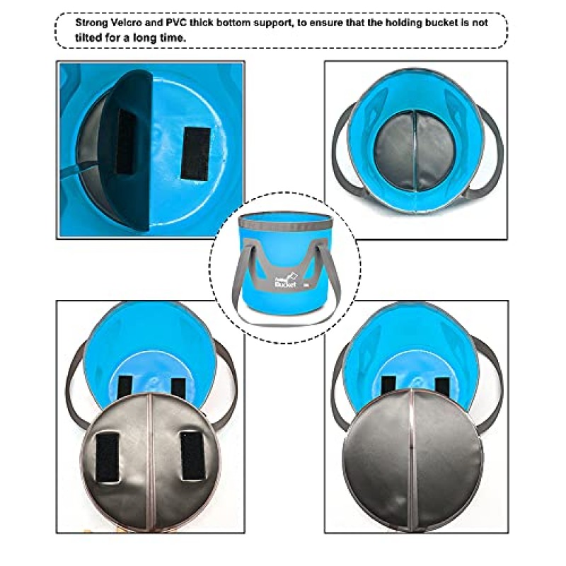 손잡이가 있는 IFWELL 접이식 버킷 5 갤런 휴대용 접이식 버킷 낚시, 캠핑, 하이킹, 세차 등을 위한 업그레이드된 초경량 야외 분지 통(블루 블랙, 20L-20L)