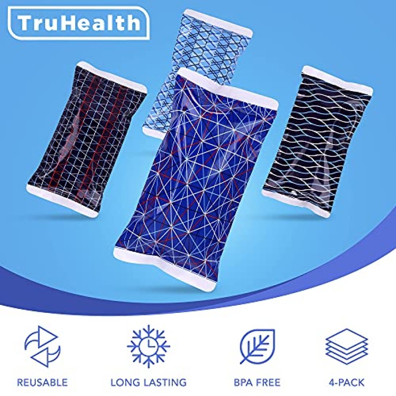 점심 가방용 TruHealth 아이스팩 - 쿨러 및 도시락용 재사용 가능한 아이스팩 - 캠핑, 비치백, 피크닉, 부상을 위한 오래 지속되는 경량의 부드러운 젤 아이스팩 - 4개 팩