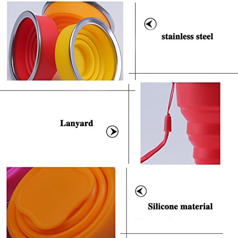 실리콘 접이식 여행용 컵, 뚜껑이 있는 4팩 접이식 실리콘 컵, 확장 가능한 마시는 컵 세트, 캠핑, 하이킹, 여행용 재사용 가능한 머그잔