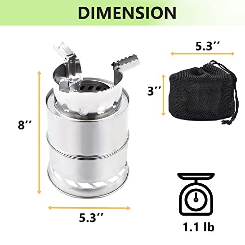 Acelane 캠핑 목재 스토브, 휴대용 캠핑 스토브 - 스테인레스 스틸 서바이벌 스토브 배낭 여행 목재 스토브, 야외 하이킹 여행용 접이식 소형 미니 캠프 스토브