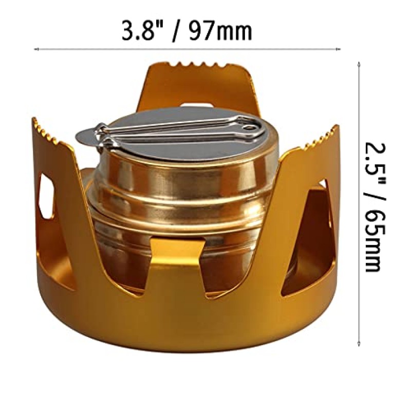 DZRZVD 미니 알코올 배낭 스토브, 캠핑 하이킹 및 피크닉을 위한 알루미늄 스탠드가 있는 경량 황동 스피릿 버너(골드)