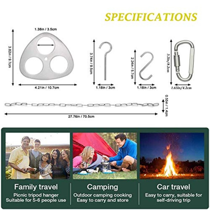 BSGB 캠핑 삼각대 보드 조리기구를 걸기위한 조절 가능한 체인이있는 스테인레스 스틸 캠프 파이어 지지판 요리 용 야외 요리 냄비 및 팬 액세서리