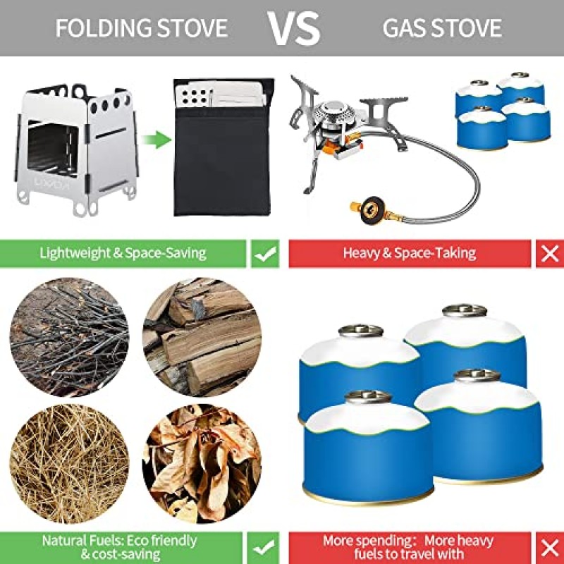 Lixada 캠핑 스토브 목재 굽기 스토브 휴대용 배낭 스토브 야외 캠핑 하이킹 배낭 피크닉 바베큐를위한 스테인레스 스틸 알코올 스토브