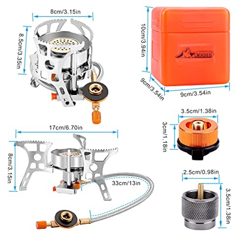 WADEO 3900W 방풍 캠핑 가스 스토브, 피에조 점화 기능이 있는 휴대용 배낭 스토브, 1LB 프로판 탱크 어댑터, 야외 캠핑, 하이킹 및 피크닉용 부탄 어댑터