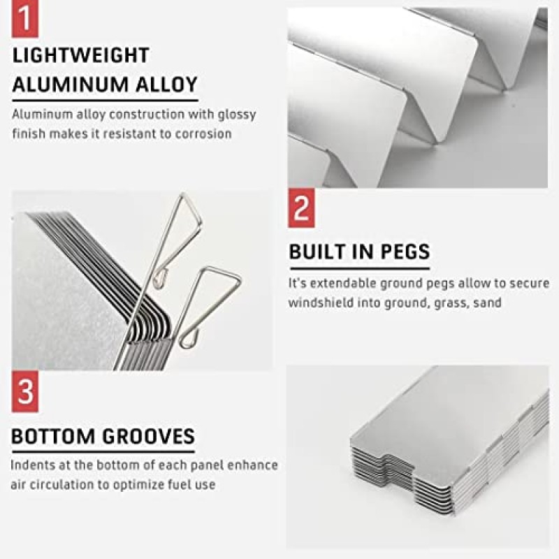 캠핑용 접이식 스토브 윈드스크린 스토브 앞유리 16 플레이트 캠핑 버너 앞유리 부탄 버너용 경량 캠프 스토브 윈드스크린 알루미늄 합금 그릴 바람 차단기
