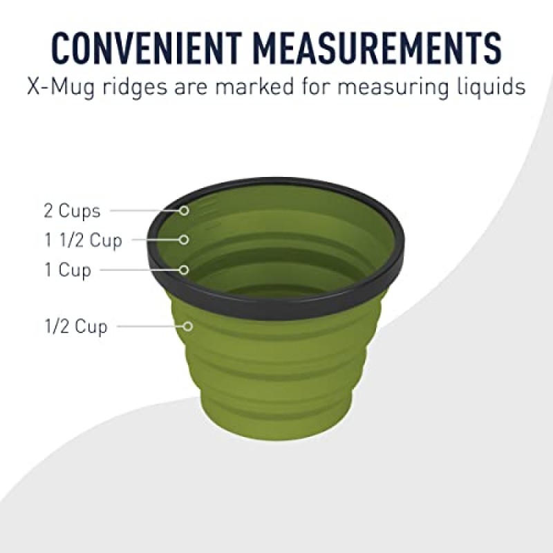 Sea to Summit X-시리즈 접이식 실리콘 캠핑 음료 용기, 머그(16.2 fl oz), 올리브