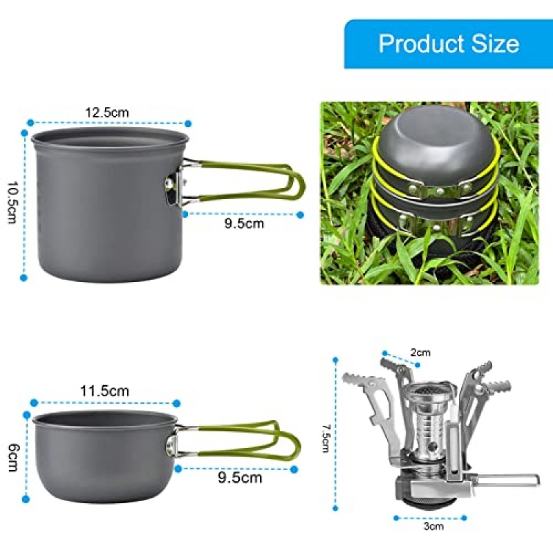 AUTOPkio 캠핑 요리 세트, 야외 캠핑 팬 냄비 및 스토브 - 바베큐 피크닉 하이킹 배낭 여행 1-2인용 비스틱 접이식 조리기구 키트