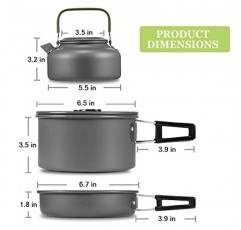Adviarsim 야외 알루미늄 캠핑 조리기구 키트, 접이식 쿡 세트 캠핑 주전자 및 팬, 붙지 않는 경량 냄비, 캠핑, 배낭 여행, 야외 요리 및 피크닉을 위한 메쉬 보관 가방이 있는 팬
