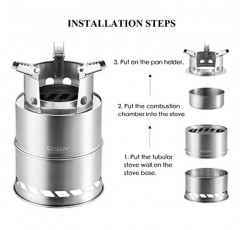 CANWAY 캠핑 스토브, 목재 스토브/배낭 여행 서바이벌 스토브, 방풍 방지 미끄럼 방지 휴대용 스테인레스 스틸 장작 난로, 야외 배낭 여행용 나일론 운반 가방 포함 하이킹 여행 피크닉 바베큐