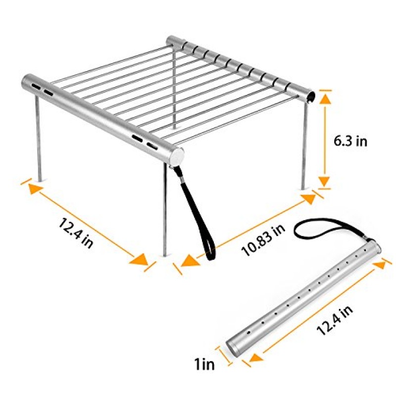 NASHRIO 휴대용 캠핑 그릴, 피크닉, 배낭 여행, 뒷마당, 생존을 위한 접이식 소형 스테인레스 스틸 숯불 바베큐 그릴