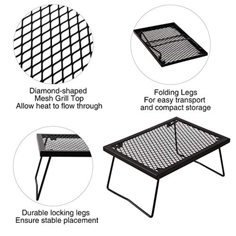 REDCAMP 접이식 캠프파이어 그릴 고강도 강철 창살, Over Fire Pit용 휴대용 캠프파이어 요리 랙