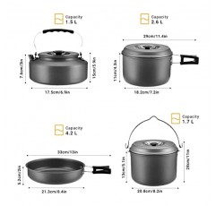 Bulin 13Pcs 캠핑 조리기구 키트, 붙지 않는 배낭 요리 세트, 가족 하이킹을 위한 야외 요리 장비, 피크닉 경량 조리기구 세트(주전자, 냄비, 프라이팬, BPA 프리 그릇, 접시, 스푼)