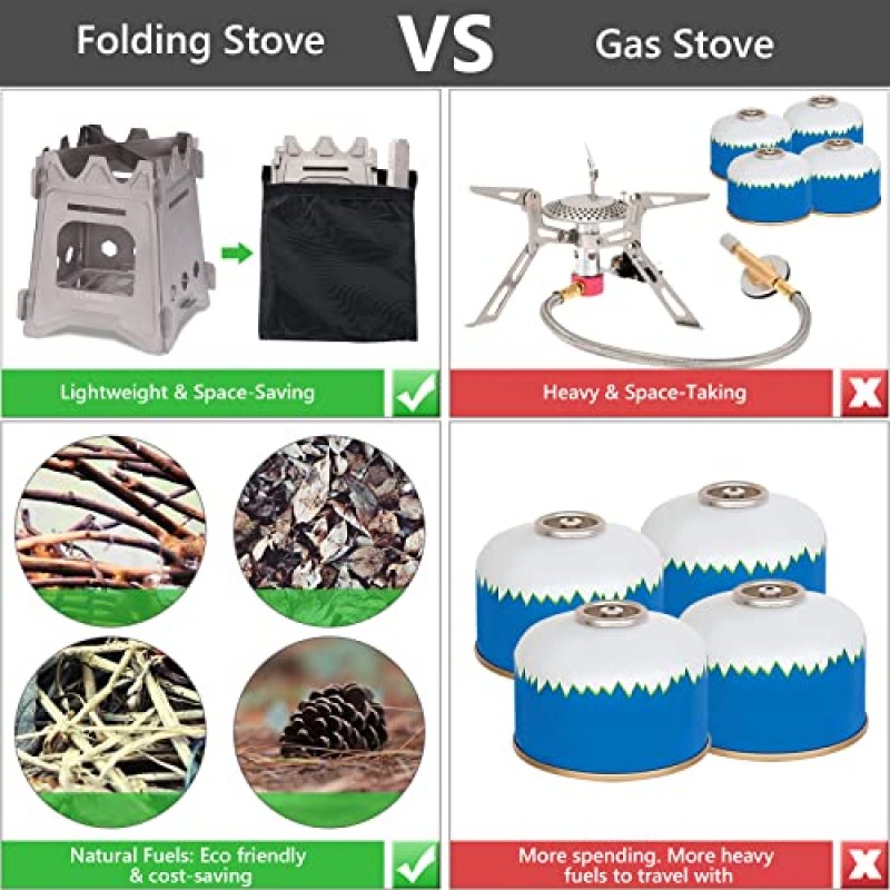 Terrime 휴대용 접이식 캠핑 스토브, 경량 접이식 티타늄 스토브, 야외 생활용 소형 내구성 플랫 팩 스토브 배낭 하이킹 여행 바베큐 요리 피크닉 장작 굽기(소형)