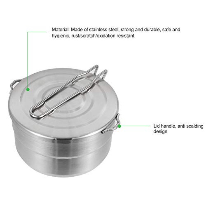뚜껑과 접이식 손잡이가 있는 Denpetec 스테인레스 스틸 캠핑 쿡 냄비 캠핑 조리기구 캠핑, 하이킹, 피크닉을 위한 1.5L 대용량 도시락 냄비