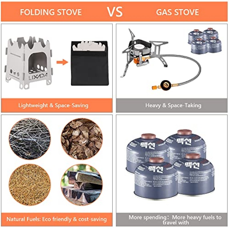 Lixada 캠핑 스토브 목재 굽기 스토브 휴대용 배낭 스토브 야외 캠핑 하이킹 배낭 피크닉 바베큐를위한 스테인레스 스틸 알코올 스토브
