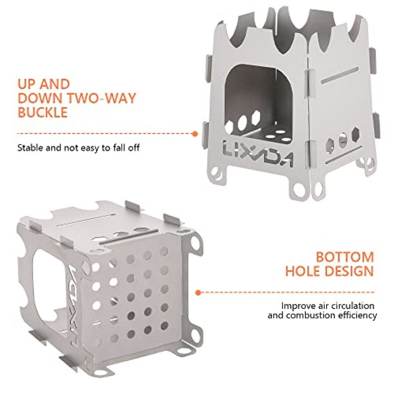 Lixada 캠핑 스토브 목재 굽기 스토브 휴대용 배낭 스토브 야외 캠핑 하이킹 배낭 피크닉 바베큐를위한 스테인레스 스틸 알코올 스토브