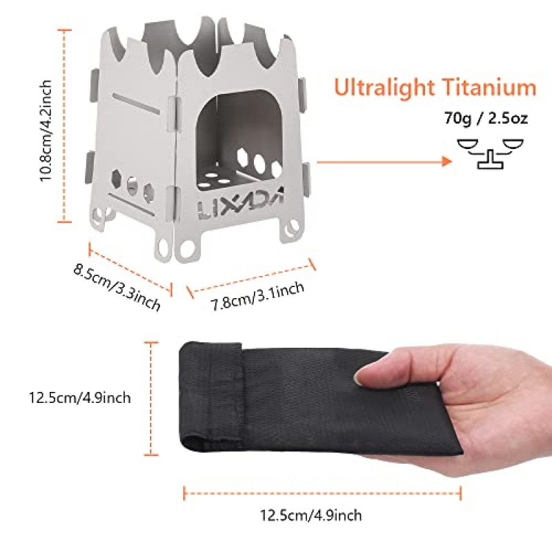 Lixada 캠핑 스토브 목재 굽기 스토브 휴대용 배낭 스토브 야외 캠핑 하이킹 배낭 피크닉 바베큐를위한 스테인레스 스틸 알코올 스토브