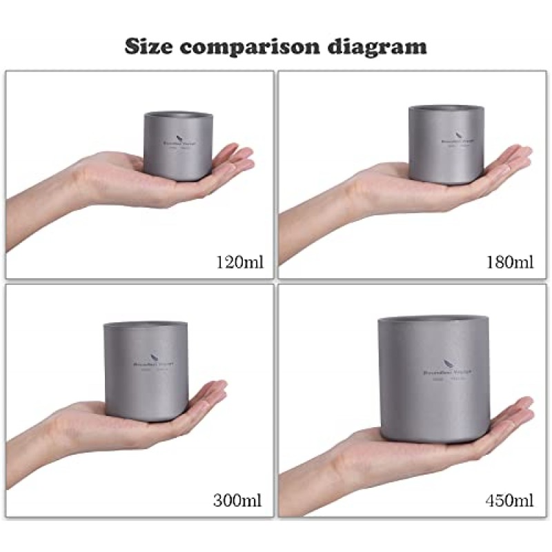무한 항해 3 in 1 이중 벽 티타늄 컵 내열성 미니 차 음료 컵 야외 캠핑 머그잔 커피 컵 캠핑 액세서리 (Ti3030D 450ml)