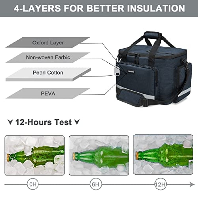 30/60 캔 소프트 양면 쿨러 백 절연 누출 방지 접이식 쿨러 휴대용 여행용 토트 반사 스트립, 피크닉, 해변 및 도로 여행을 위한 대형 점심 캠핑 쿨러