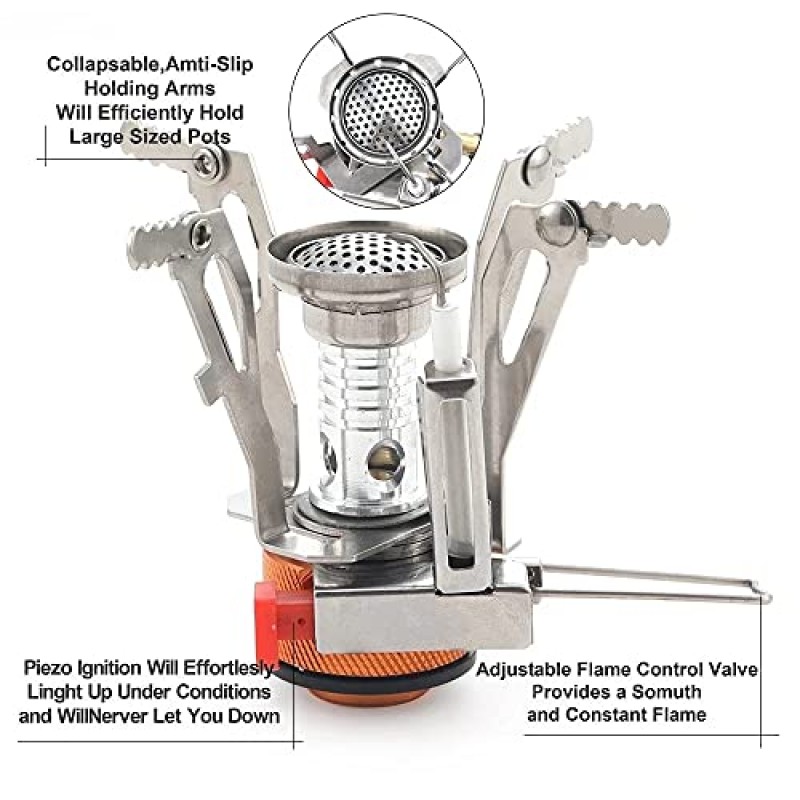 AOTU 휴대용 미니 캠핑 스토브 피에조 점화 기능이 있는 배낭 스토브 야외 캠핑 하이킹 요리를 위한 소형 휴대용 피크닉 캠핑 스토브(0.25 lb 휴대용 초경량 버너)