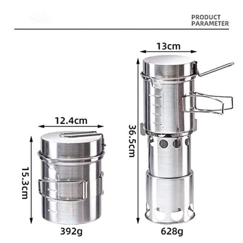 스토브가있는 ANKONG 휴대용 조리기구 세트 스테인레스 스틸 요리 세트 캠핑 하이킹 및 피크닉 배낭 여행을위한 경량 캠핑 요리 냄비 생존 요리 키트