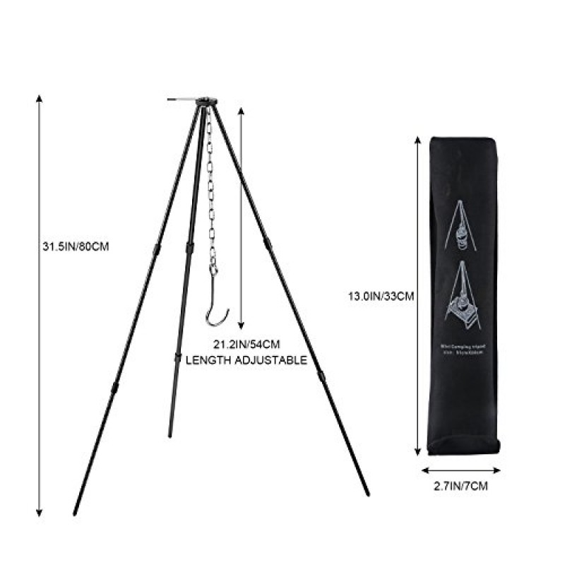캠핑 삼각대 캠프파이어 요리 더치 오븐 삼각대 미니 조절식 그릴 삼각대 쿠커 캠프파이어 그릴 스탠드 삼각대 그릴 세트 요리 랜턴 삼각대 행거 야외 활동용 보관 가방 포함