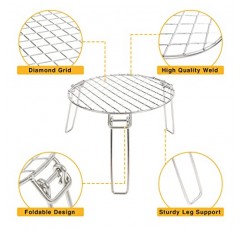 Lineslife 접이식 원형 화덕 조리용 화격자, 휴대용 스테인레스 스틸 캠핑 무연 화덕용 개방형 화덕 화격자, 야외 요리 바베큐 피크닉용, 실버 11.8