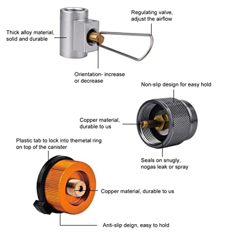 부탄 연료 용기 리필 어댑터 세트, 2개 부탄 용기 변환기 1개 가스 리필 어댑터 캠핑 가스 보호기 플러스 캠핑 스토브 배낭 피크닉용 보관함 포함