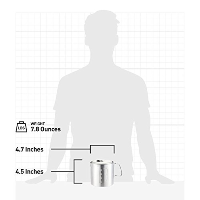솔로 스토브 솔로 냄비 900 - 경량 스테인레스 스틸 배낭 냄비 | 물을 빨리 끓이세요 | 볼륨 표시 및 쏟아지는 주둥이