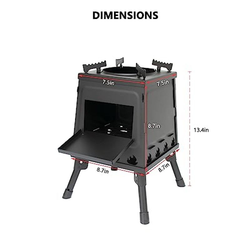 캠핑 목재 스토브, 휴대용 목재 굽기 스토브, 배낭 여행용 접이식 캠프 텐트 열 미니 야외 스토브, 휴대용 가방, 요리용 난방 피크닉 하이킹 바베큐 여행 RV, 소형