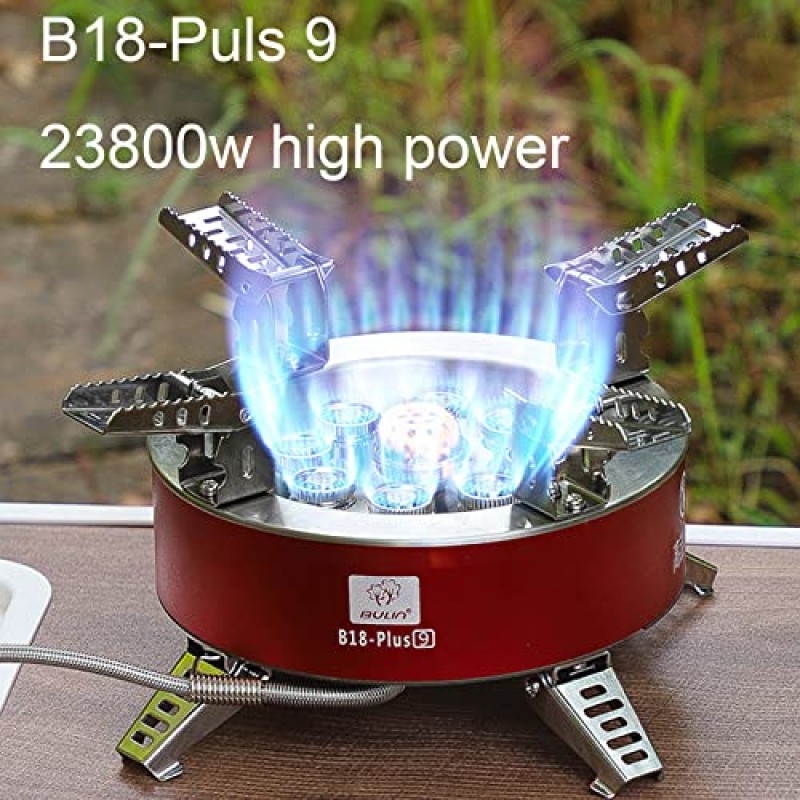 Bulin AirOka B18 Puls 23800W 합금 휴대용 피크닉 캠핑 스토브 방풍 디자인 피에조 점화 및 휴대용 케이스가 있는 가스 조리 버너 야외 배낭 여행/하이킹/피크닉/자동차 캠핑/자동차 여행용 접이식 스토브(실버)