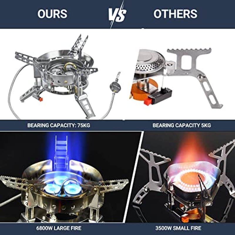 Bulin 캠핑 가스 스토브 버너 6800W 조정 가능한 3 버너 초경량 방풍 배낭 스토브 캠핑 하이킹 배낭 야외용 휴대용 프로판 스토브 캠프 스토브