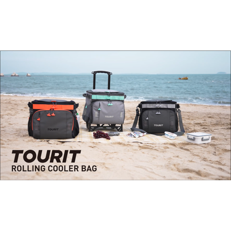 TOURIT 50-캔 접이식 롤링 쿨러 누출 방지 절연 소프트 쿨러 백(바퀴 및 해변, 캠핑, 파티오 여행, 야외, 구장용 모든 지형 카트 포함)