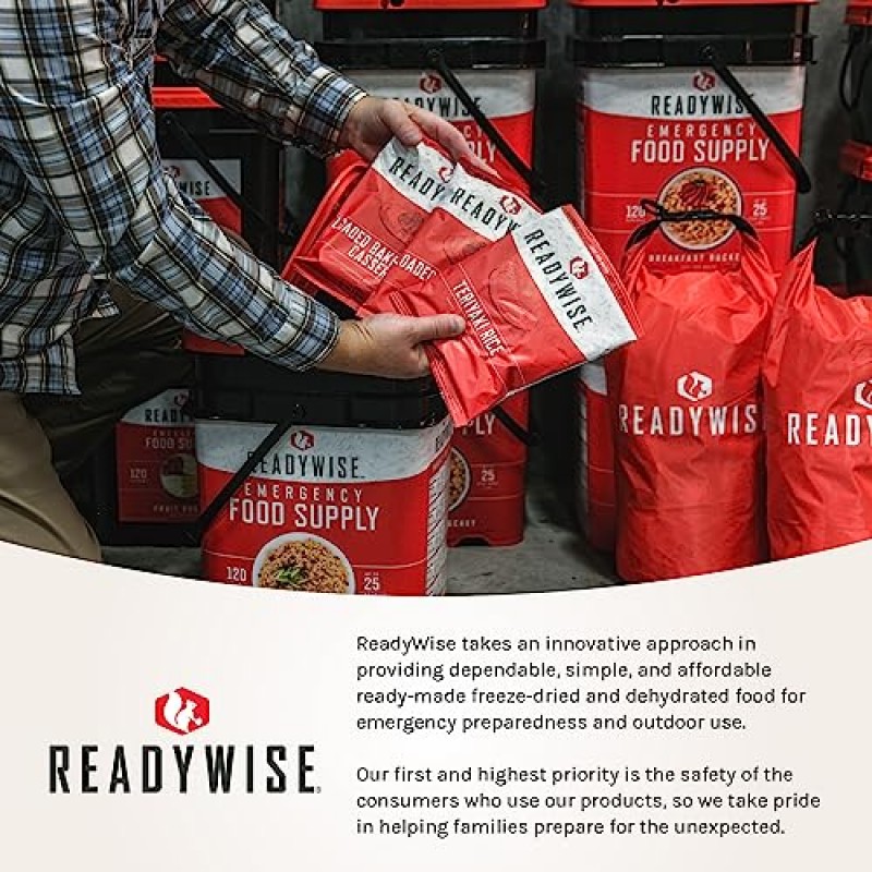 READYWISE 비상 사태, MRE 식사 식품 공급, 사전 제작, 하이킹용 동결 건조 생존 식품, 모험 및 캠핑 필수품, 개별 포장, 유통 기한 15년, 다양한 고기 버킷 - 60인분