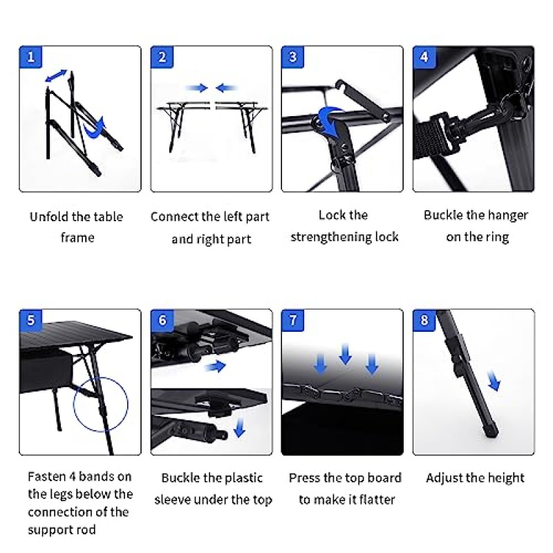 Moosinily 접이식 캠핑 테이블 3피트 조절 가능한 높이 롤업 탁상용 알루미늄 캠프 테이블 옥스퍼드 주최자 야외 피크닉 해변 요리 뒷마당 바베큐를 위한 경량 휴대용 테이블 블랙