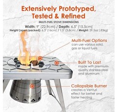 nCamp - 스토브 플러스, 휴대용 가스 스토브 세트, 이소프로판 어댑터가 포함된 야외 캠핑 목재 스토브, 가스, 헥사민 정제 및 액체 연료용 미니 목재 스토브, 휴대용 목재 스토브 세트, 2피스 세트