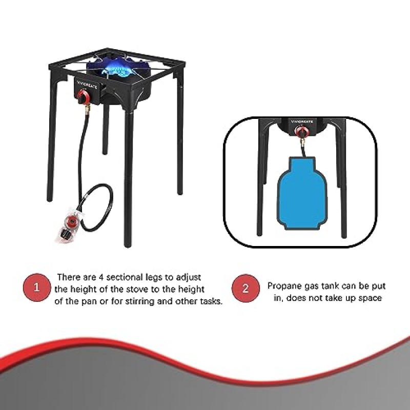 Vivicreate 30000 BTU 독립형 야외 스토브, 사이드 버너, 캠핑 스토브, 0-20 PSIG 고압 스토브에는 CSA 등록 조절기 및 가스 파이프가 포함됩니다.
