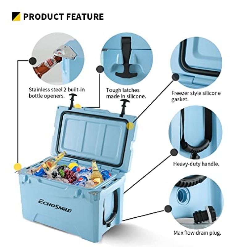 EchoSmile 25/30/35/40/75 쿼트 회전 성형 쿨러, 5일용 Protale 아이스 쿨러, 바비큐, 캠핑, 피크닉 및 기타 야외 활동을 위한 아이스 체스트 슈트