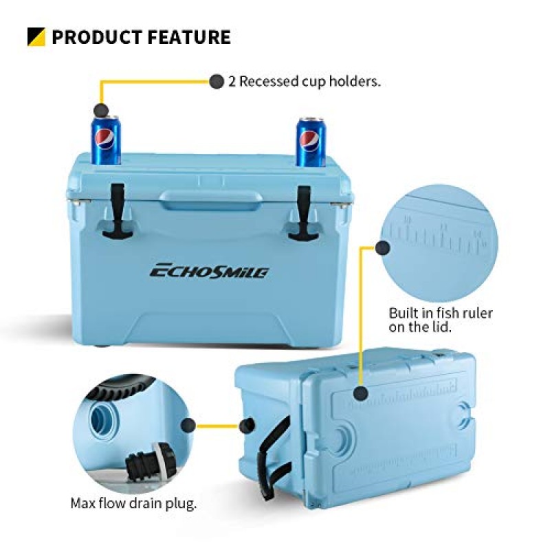 EchoSmile 25/30/35/40/75 쿼트 회전 성형 쿨러, 5일용 Protale 아이스 쿨러, 바비큐, 캠핑, 피크닉 및 기타 야외 활동을 위한 아이스 체스트 슈트