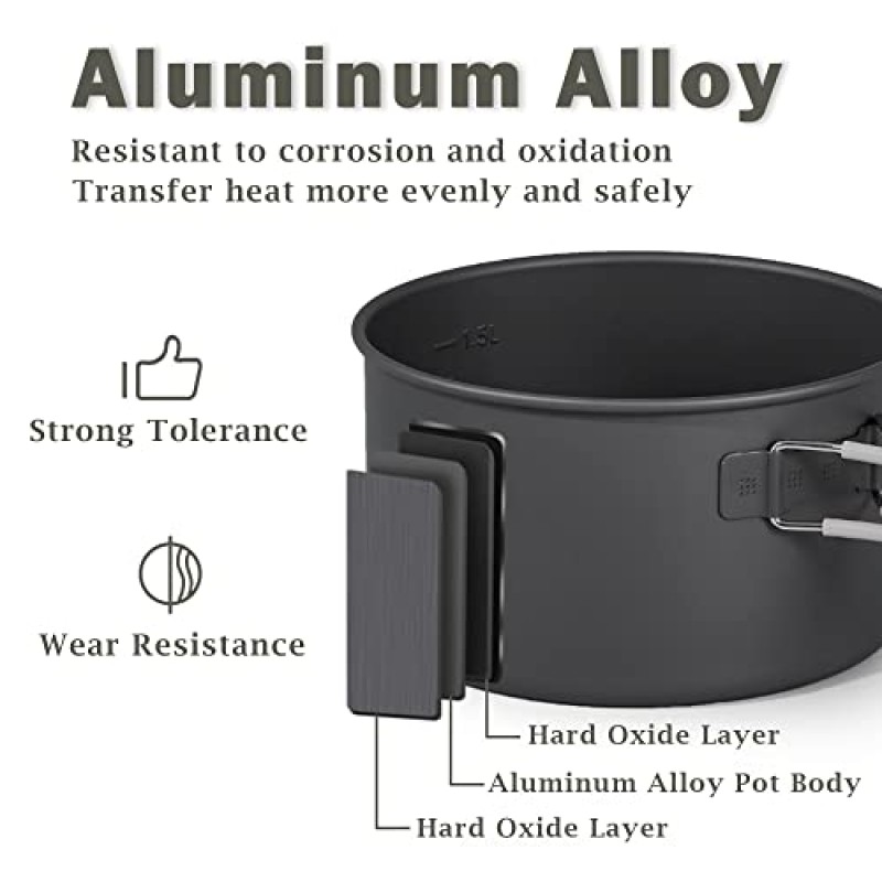 Naturehike 알루미늄 캠핑 조리기구 세트, 초경량 휴대용 캠프 조리기구, 걸이 냄비, 주전자, 붙지 않는 냄비, 팬 및 철판
