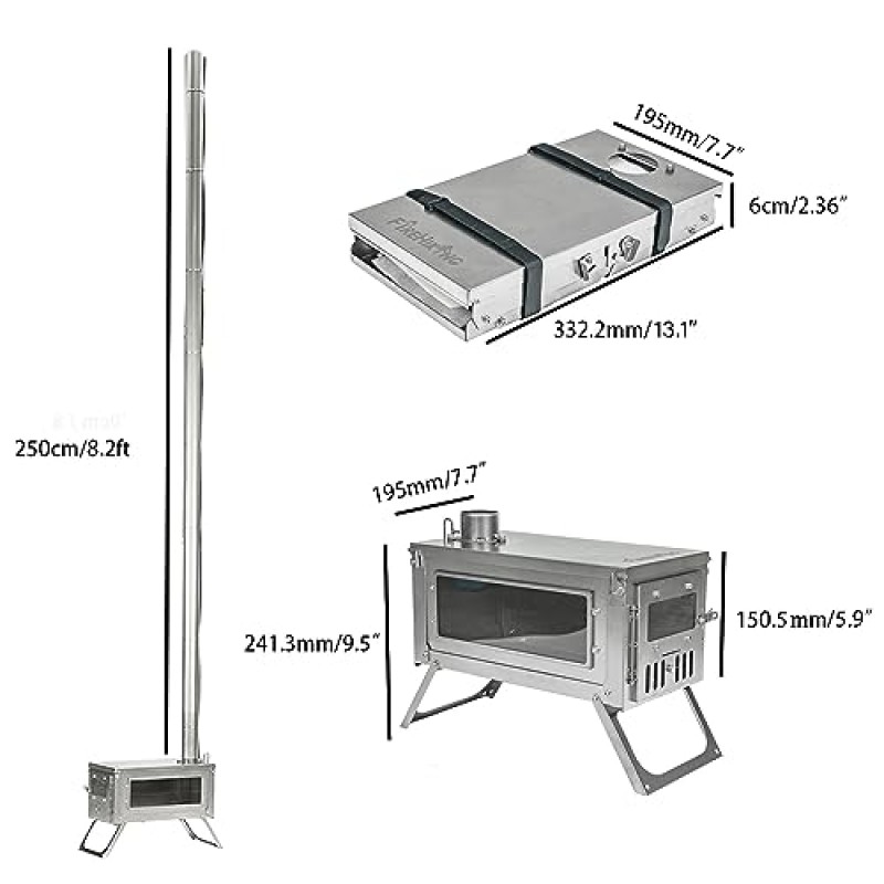 FIREHIKING 티타늄 스토브 휴대용 접이식 텐트 스토브 3.4lb 캠핑 배낭 사냥 요리