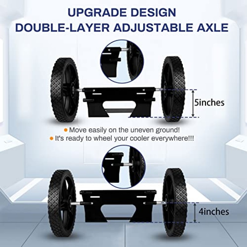 쿨러 휠 키트, 중부하용 쿨러용 범용 쿨러 카트 키트, 모든 지형 12인치 휠, 캠핑 및 해변용 롤러 액세서리, 15.5인치~17.5인치 쿨러, 손쉬운 분해 포함