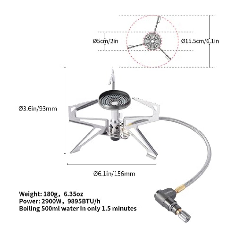 화재 메이플 폴라리스 압력 조절기 스토브 | 휴대용 캠핑 배낭 스토브 | 가볍고 내구성이 뛰어난 캠프 요리 재료 | 바람 방지 제트 버너 | 추운 날씨에도 완벽한 끓임 성능 | (원격 버전)