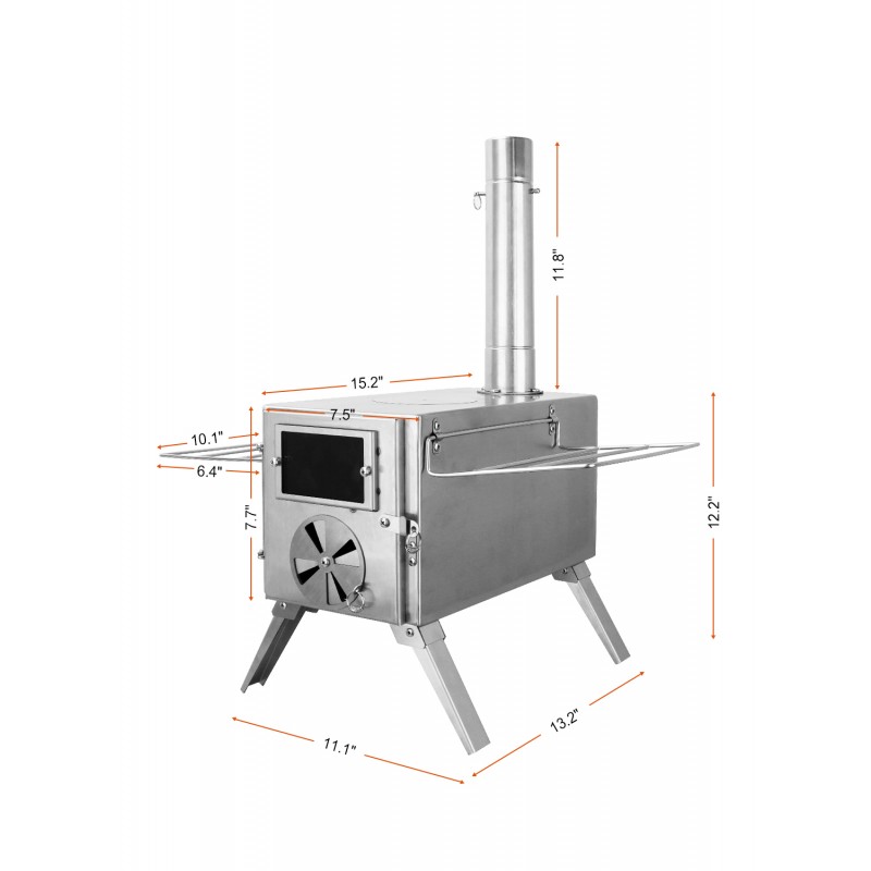 뜨거운 텐트용 캠핑 스토브, 텐트용 스테인레스 벽 굴뚝 파이프가 있는 LAMA 304 스테인레스 스틸 목재 굽기 스토브, 대피소, 캠핑 난방 및 요리용 야외 휴대용 스토브