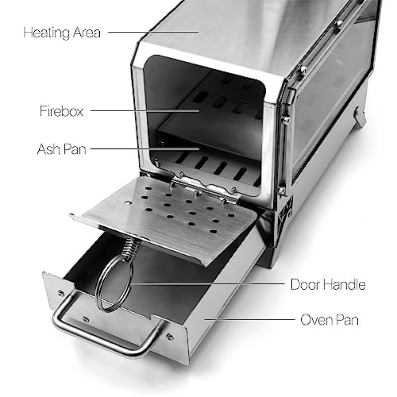 GoHawk 휴대용 목재 굽기 캠프 스토브 방화 유리 창이있는 미니 히터 버너 캠핑 텐트 낚시 하이킹 피크닉 바베큐 용 304 스테인레스 스틸 요리 오븐 그릴 난방 트레이