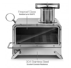 GoHawk 휴대용 목재 굽기 캠프 스토브 방화 유리 창이있는 미니 히터 버너 캠핑 텐트 낚시 하이킹 피크닉 바베큐 용 304 스테인레스 스틸 요리 오븐 그릴 난방 트레이